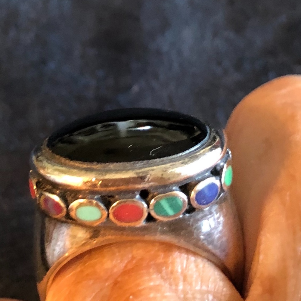 Onyx ring surrounded by many jewel tones - Picture 4 of 5
